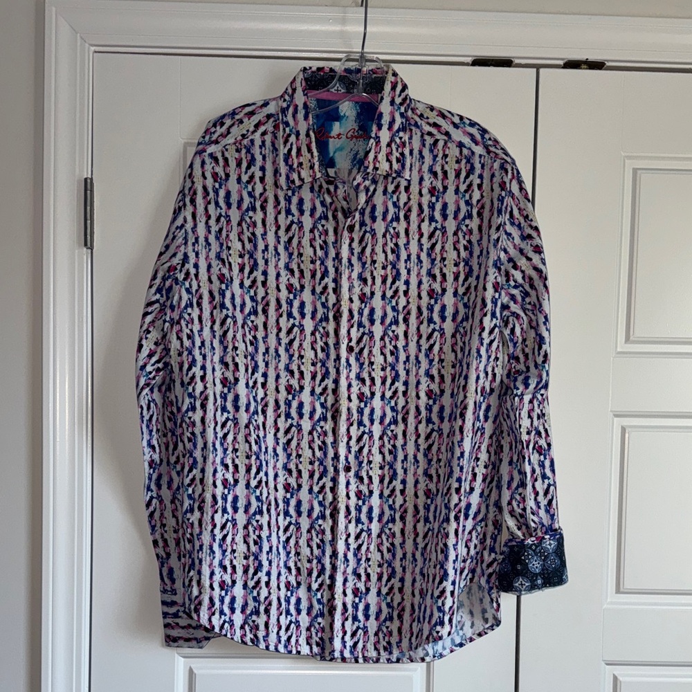 Robert Graham Vibrant Blue and Pink Patterned Button Down Shirt - Picture 2 of 5